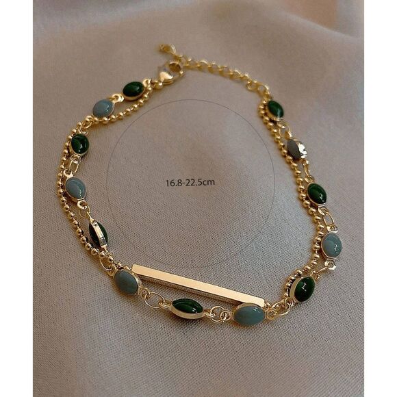 Double Layer Oval Enamal Bead Gold Chain Bracelet Adjustable 2-Tone Fashion Jwly - Picture 3 of 3